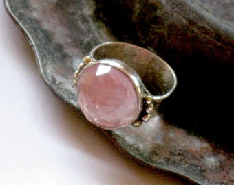 Pink Stone Ring, Solid 925 Ring, Silver Gold Stone, Hand Made Ring, Sterling Stone Ring, Women Stone Rings, Decorated With Gold, Quartz Ring
