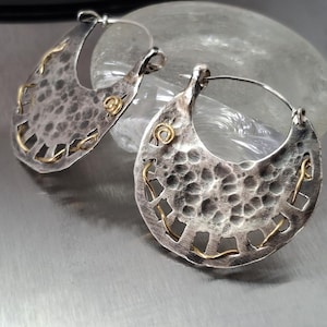 Large Sterling Silver Hoops, Hammered Silver Earrings, Earring Hoops, Textured Earring, Blackened Silver Earring, Raw Silver Earrings