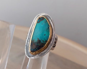 Sterling Opal Ring, Ring Size 7, Boulder Opal Ring, Australian Opal Ring, October Stone, 22k solid Gold, Handmade Ring, Mixed Metal Ring,