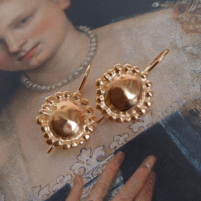 Gold Earrings, Gold Dangle Earrings, Gold Drop Earrings, Small Gold Dangle Earrings, Gold Vermeil plated Silver, Round Earrings image 6