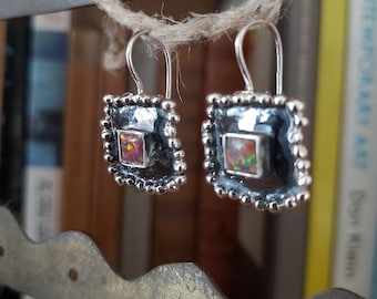 Oxidized Sterling Silver Opal Earrings: Vintage Inspired Gemstone Jewelry