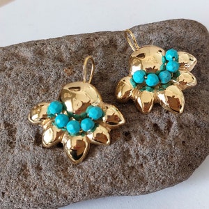 Gold Turquoise Earrings, Dangle Earrings, 18K Vermeil Dangles, Statement Drops, Handmade Dangles, Blue Stone Earrings, Turquoise Jewelry