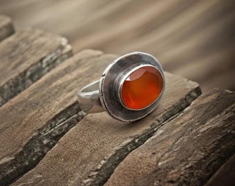 Handmade Orange Carnelian Ring: Oval Stone, 925 Sterling Silver, Size 6