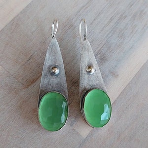 Green Earrings, Silver Gold Earrings, Sterling Gold Dangles, Teardrop Earrings, Green Stone Jewelry, Drop Stone Earrings, Holiday Gift image 2