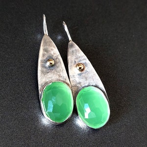 Green Earrings, Silver Gold Earrings, Sterling Gold Dangles, Teardrop Earrings, Green Stone Jewelry, Drop Stone Earrings, Holiday Gift image 6