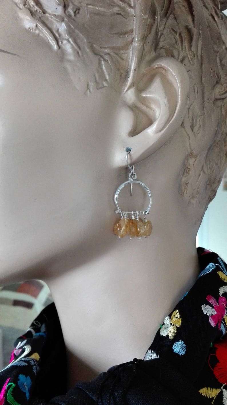 Silver Citrine Earrings, Citrine Jewelry, Sterling Earrings, Handmade dangles, Yellow Gemstone Earrings, November Birthstone, Gift for Her image 5