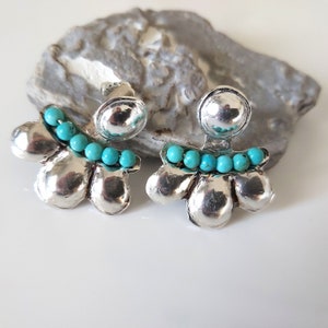 Sterling Silver Turquoise Ear Jacket Studs: Handmade Bohemian Earrings