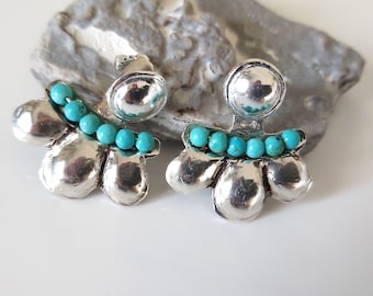 Sterling Silver Turquoise Ear Jacket Studs: Handmade Bohemian Earrings