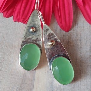 Green Earrings, Silver Gold Earrings, Sterling Gold Dangles, Teardrop Earrings, Green Stone Jewelry, Drop Stone Earrings, Holiday Gift image 5