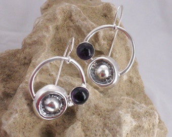 Amethyst Silver Earrings,Earring Silver Stone,Amethyst Earring Drops,February Gemstone,Gemstone Earrings,Artisan Earrings,Purple Dangles