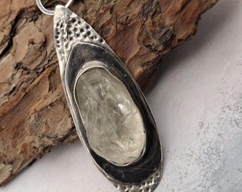Large Natural White Crystal Sterling Silver Statement Pendant, One-of-a-Kind Artisan Jewelry
