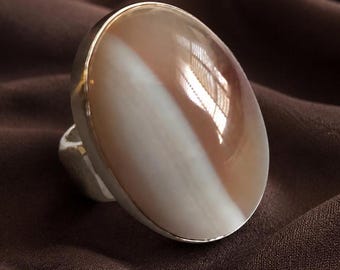 Oval Agate Sterling Silver Statement Ring, Handmade Gemstone Jewelry