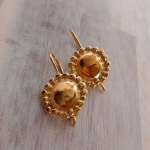 Gold Earrings, Gold Dangle Earrings, Gold Drop Earrings, Small Gold Dangle Earrings, Gold Vermeil plated Silver, Round Earrings image 2