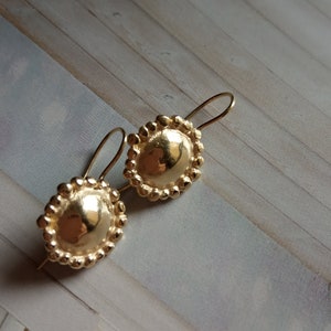 Gold Earrings, Gold Dangle Earrings, Gold Drop Earrings, Small Gold Dangle Earrings, Gold Vermeil plated Silver, Round Earrings image 5