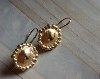 Gold Vermeil Hammered Dangle Earrings: Sterling Silver Granules