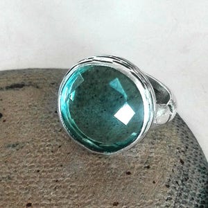 Large Blue Topaz Ring, London Blue Topaz, 925 Solid Silver, Minimalist Jewelry, Bezel Set Stone, Thick Ring, Sterling Topaz, November Stone
