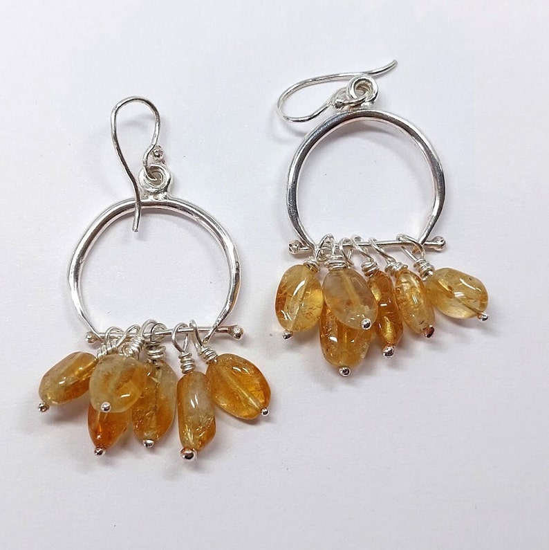 Silver Citrine Earrings, Citrine Jewelry, Sterling Earrings, Handmade dangles, Yellow Gemstone Earrings, November Birthstone, Gift for Her image 1