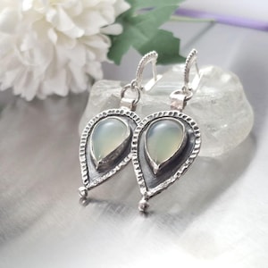 Handmade Aventurine Sterling Silver Dangle Earrings: Teardrop Stone
