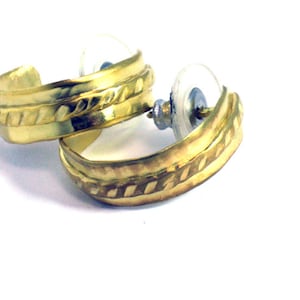 Handmade 18K Gold Vermeil Hoop Stud Earrings: Textured Sterling Silver