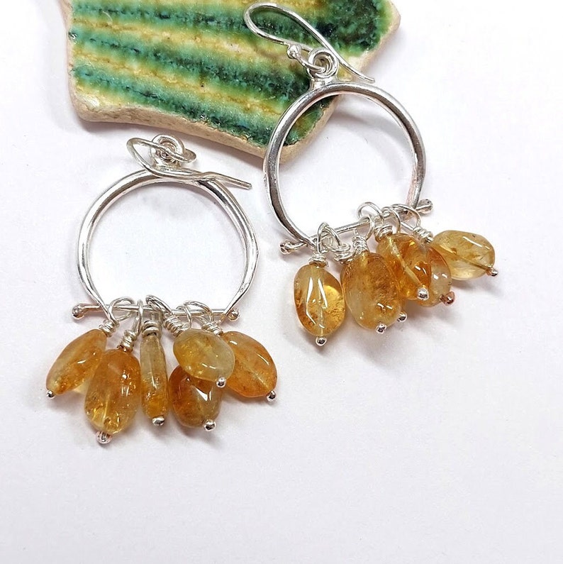 Silver Citrine Earrings, Citrine Jewelry, Sterling Earrings, Handmade dangles, Yellow Gemstone Earrings, November Birthstone, Gift for Her image 3