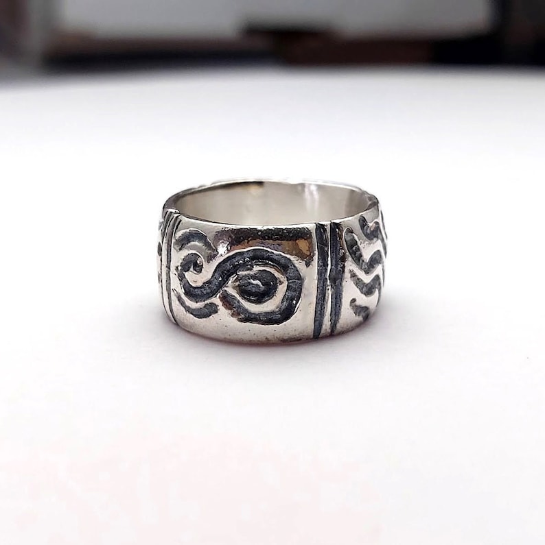 Sterling Boho Ring, Textured Band, Chunky Silver Ring, Statement Ring, Solid Sterling Ring, Oxidized Silver, Wearable Art Ring image 1