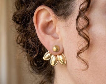 Handmade 18k Gold Vermeil Leaf Ear Jacket Earrings
