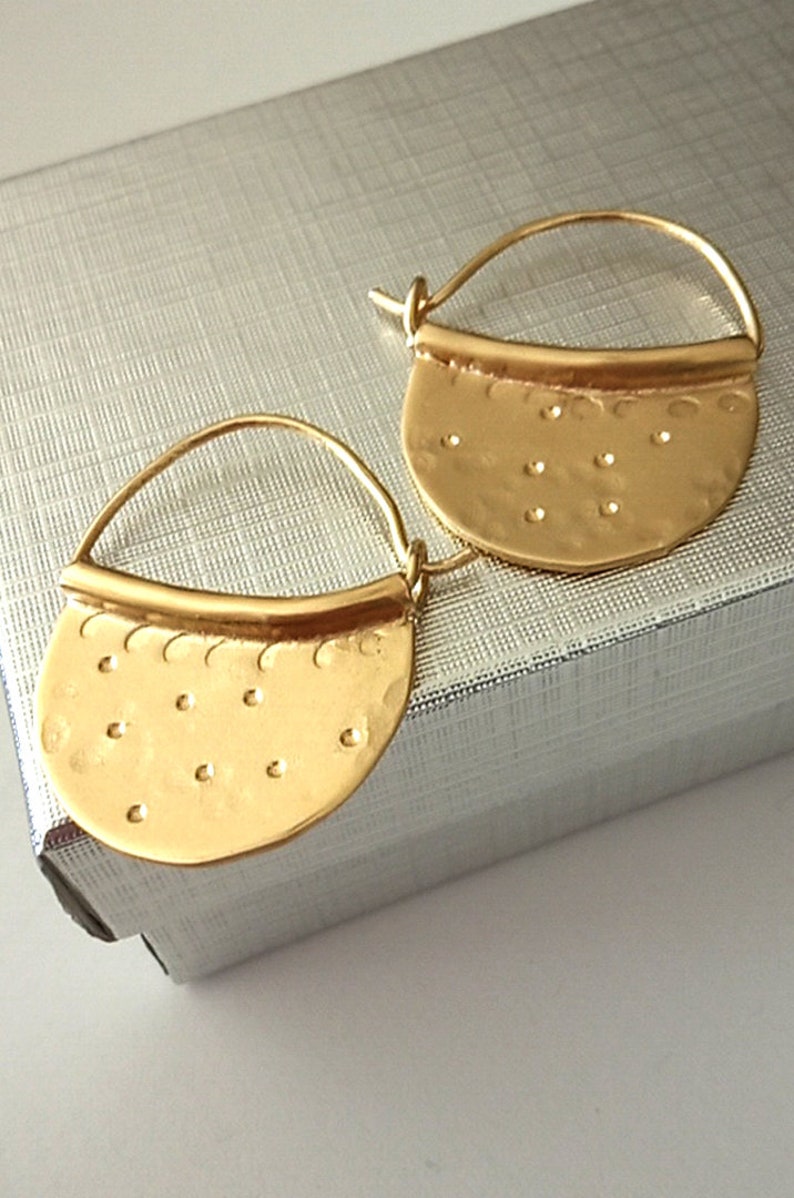 Gold Hoop Earrings,Handmade Hoops, Hammered Jewelry, bohemian Earrings,Gold Plated earrings,Earring Trends,Gift for Her,Women's Gift image 4