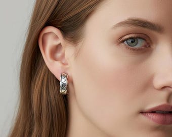 Oxidized Sterling Silver Hoop Earrings: Handmade Textured Studs