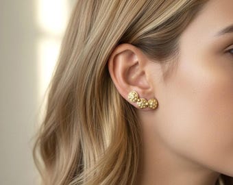 Gold Filled Ear Climber Studs: Hammered Dome Earrings