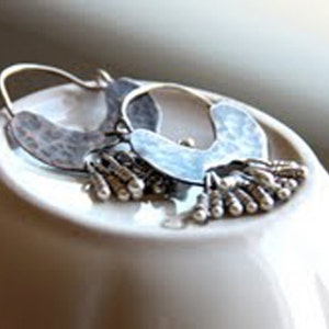 Silver Hoop Earrings, Hoop With Dangles, Bohemian Hoop Earrings, Nature Earrings Gift, Boho Jewelry Hoops, Boho Jewelry Trends, Gift for Her image 4