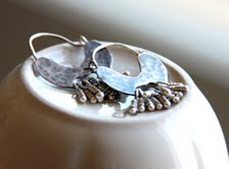 Silver Hoop Earrings, Hoop With Dangles, Bohemian Hoop Earrings, Nature Earrings Gift, Boho Jewelry Hoops, Boho Jewelry Trends, Gift for Her image 4
