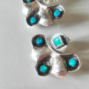 Blue Opal Earrings,Blue Ear Jackets,Flower Ear Jackets,Flower Opal Earrings,Silver Opal Earrings,Opal Gemstone Earrings,Something Blue image 7