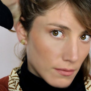 Gold Plated Sterling Silver Spiral Stud Earrings: Textured Circle Jewelry