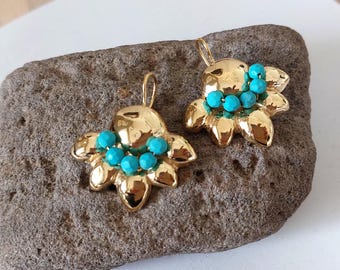 Gold Turquoise Dangle Earrings: 18K Gold, Handmade Artisan Jewelry