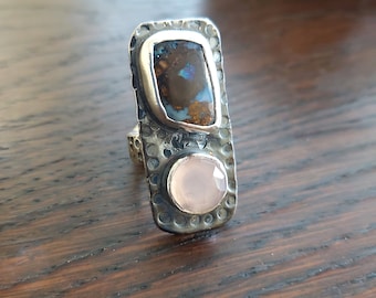 Australian Opal Sterling Silver Ring: Chalcedony Gemstone, Size 5.5