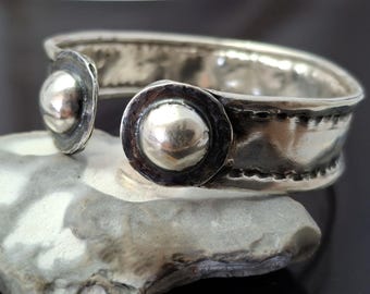 Mens Sterling Silver Opn Cuff Bracelet, Handmade Hammered Bangle, Oxidized Silver Artisan Jewelry
