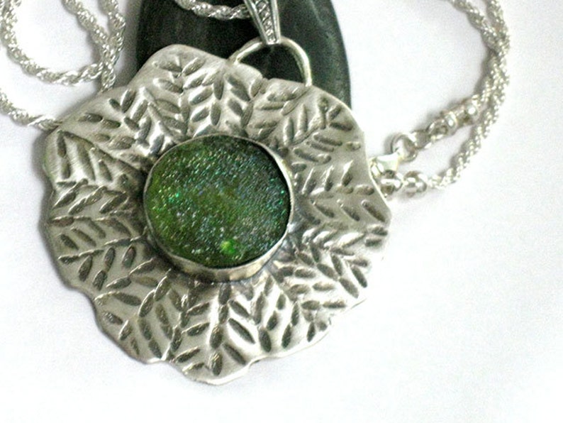 Pendant Necklace Silver Chain Sterling Necklace Glass pendant,Hammered Necklace Gifts for Women Ancient Glass Necklace Textured Silver