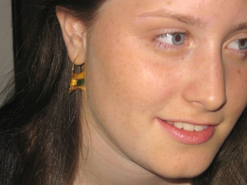 Green Glass Earrings, Gold Sea Glass Hoops, Rustic Handmade, Sea Glass Jewelry, Artisan Earrings, Gift for Her 画像 7