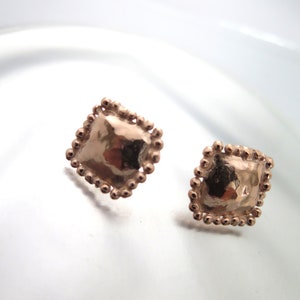 Handmade 18K Rose Goldfilled Square Studs: Granulated Earrings image 6