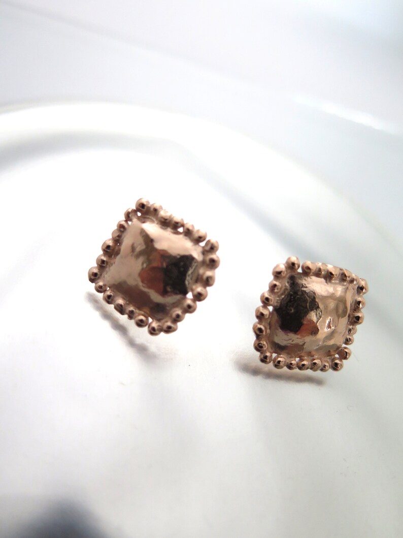 Handmade 18K Rose Goldfilled Square Studs: Granulated Earrings image 6