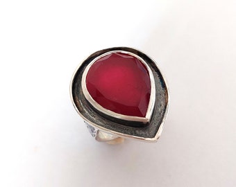 Statement Ruby Ring, Handmade Ruby Ring, Teardrop Ring, Solid Silver Ruby, US Ring Size 8, Large Ring, Gemstone Ring, July Birthstone,