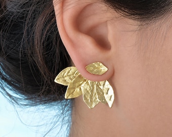 Gold Leaf Ear Jackets, 18K Gold Plated Sterling Silver Botanical Earrings