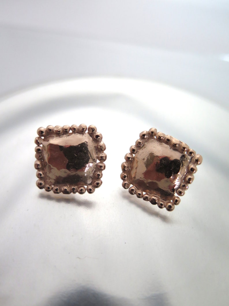 Handmade 18K Rose Goldfilled Square Studs: Granulated Earrings image 7