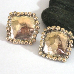 Handmade 18K Rose Goldfilled Square Studs: Granulated Earrings image 5
