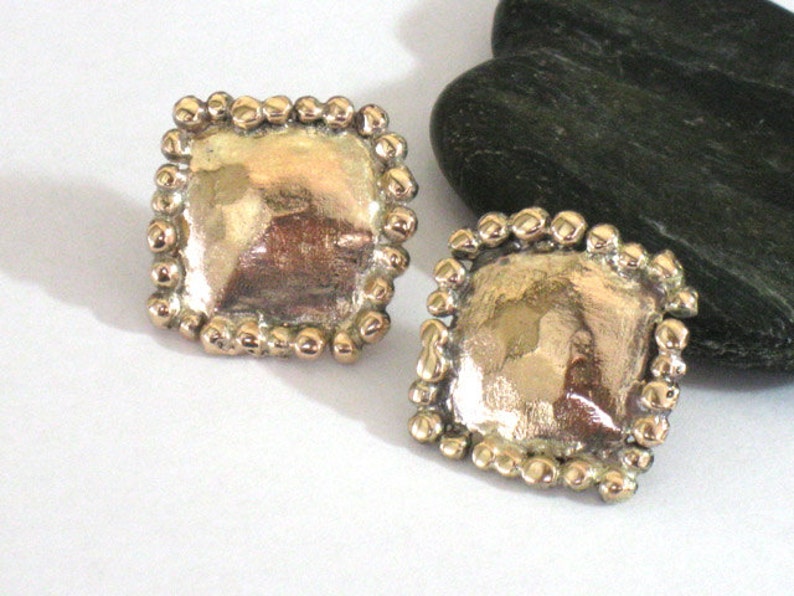 Handmade 18K Rose Goldfilled Square Studs: Granulated Earrings image 5