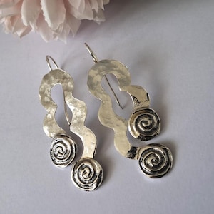 Earrings with Swirls, Wave Earrings, Earrings and Spirals, Handmade Dangle, Curl Dangles, Sterling Spirals, Boho Earrings, Spiral In Earring