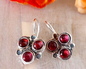 Garnet Earrings, Antique Earrings, Handmade Earrings, 925 Solid Silver, Vintage Inspired, Sterling Stone, Garnet Jewelry, Birthstone Earings