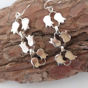 Long Flower Earrings, Flower Drops, Sterling Silver, Unique Earrings, Statement Earrings, Handmade Earrings
