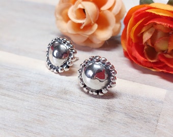 Floral Stud Earrings, Small Silver Studs, Sterling Studs, Round Silver Studs, Silver Stud Earrings, Sterling Silver, Silver Ear Studs