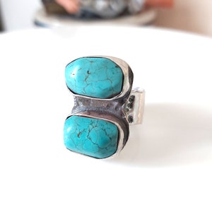 Handmade Two Stone Turquoise Ring: Sterling Silver Bohemian Jewelry
